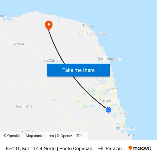 Br-101, Km 114,4 Norte | Posto Copacabana to Parazinho map