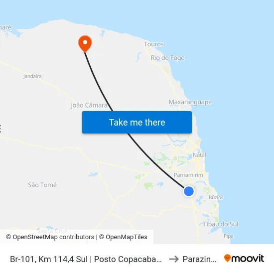 Br-101, Km 114,4 Sul | Posto Copacabana to Parazinho map