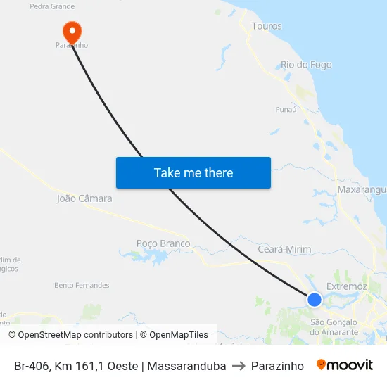 Br-406, Km 161,1 Oeste | Massaranduba to Parazinho map