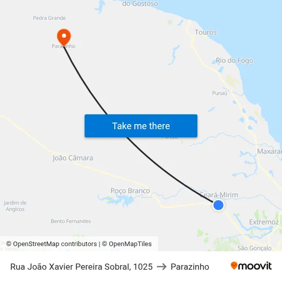 Rua João Xavier Pereira Sobral, 1025 to Parazinho map