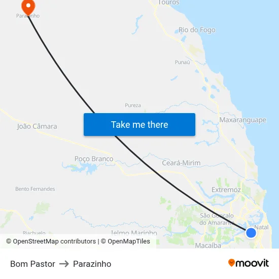 Bom Pastor to Parazinho map