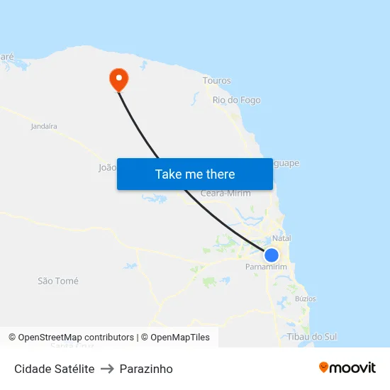 Cidade Satélite to Parazinho map