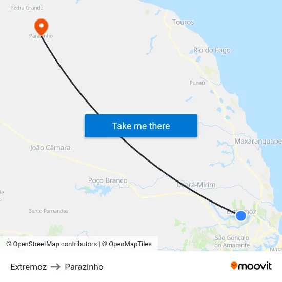 Extremoz to Parazinho map