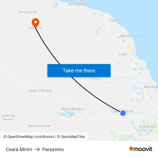 Ceará Mirim to Parazinho map