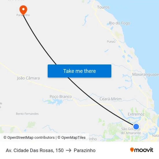 Av. Cidade Das Rosas, 150 to Parazinho map