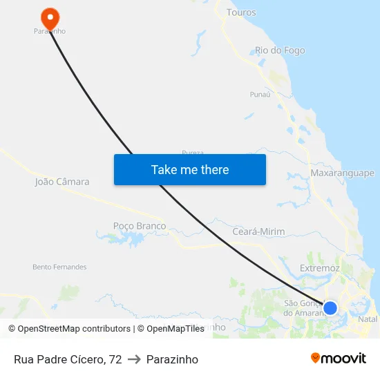Rua Padre Cícero, 72 to Parazinho map