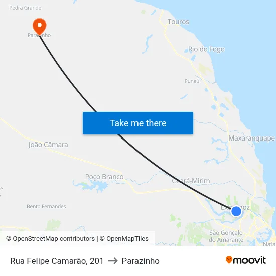 Rua Felipe Camarão, 201 to Parazinho map