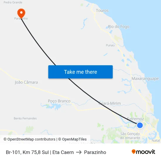 Br-101, Km 75,8 Sul | Eta Caern to Parazinho map
