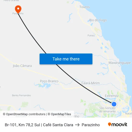 Br-101, Km 78,2 Sul | Café Santa Clara to Parazinho map