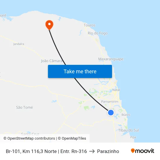 Br-101, Km 116,3 Norte | Entr. Rn-316 to Parazinho map