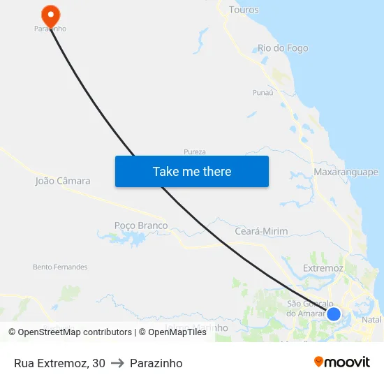 Rua Extremoz, 30 to Parazinho map