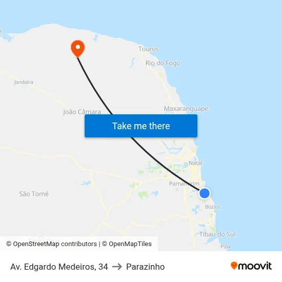 Av. Edgardo Medeiros, 34 to Parazinho map