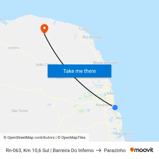 Rn-063, Km 10,6 Sul | Barreira Do Inferno to Parazinho map