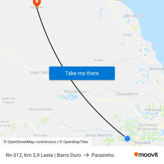 Rn-312, Km 2,9 Leste | Barro Duro to Parazinho map