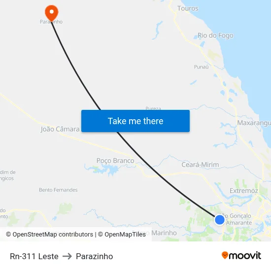 Rn-311 Leste to Parazinho map