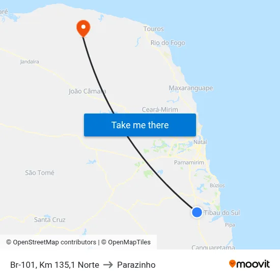 Br-101, Km 135,1 Norte to Parazinho map