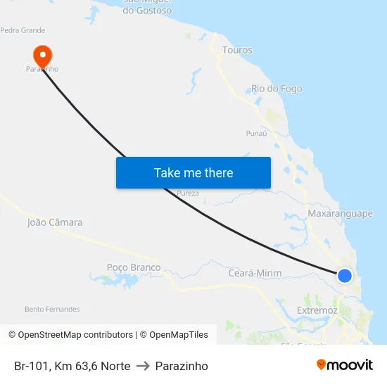 Br-101, Km 63,6 Norte to Parazinho map