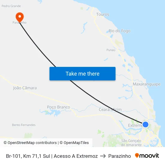 Br-101, Km 71,1 Sul | Acesso A Extremoz to Parazinho map