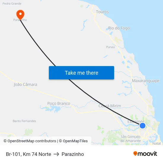 Br-101, Km 74 Norte to Parazinho map