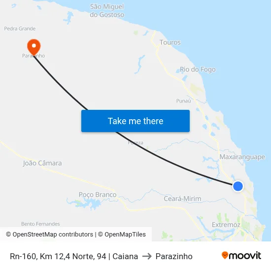 Rn-160, Km 12,4 Norte, 94 | Caiana to Parazinho map
