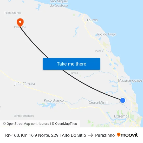 Rn-160, Km 16,9 Norte, 229 | Alto Do Sítio to Parazinho map