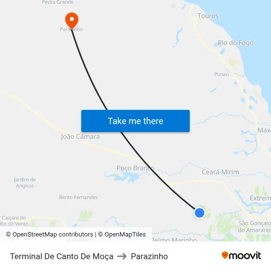 Terminal De Canto De Moça to Parazinho map
