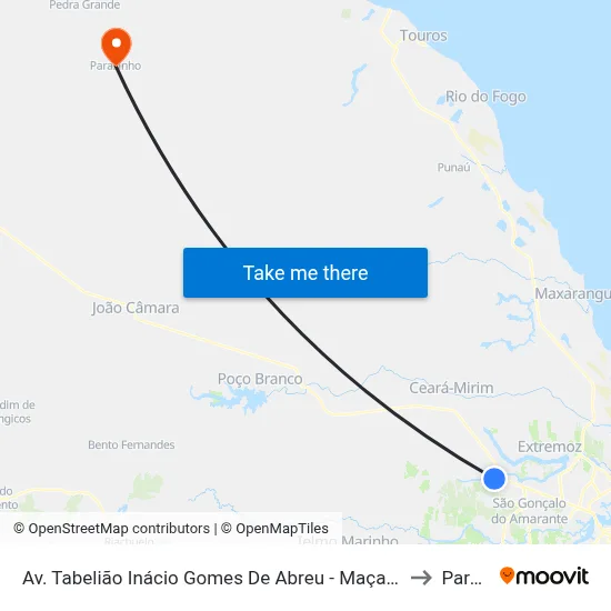 Av. Tabelião Inácio Gomes De Abreu - Maçaranduba - Sentido Canto De Moça to Parazinho map