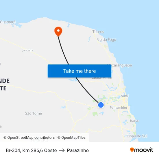 Br-304, Km 286,6 Oeste to Parazinho map