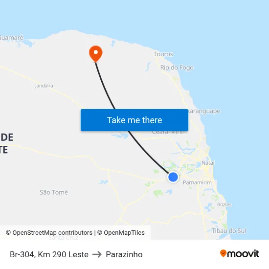 Br-304, Km 290 Leste to Parazinho map