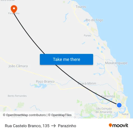 Rua Castelo Branco, 135 to Parazinho map