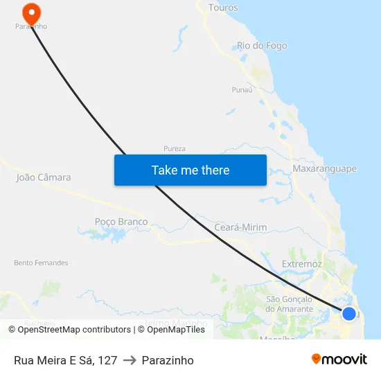 Rua Meira E Sá, 127 to Parazinho map