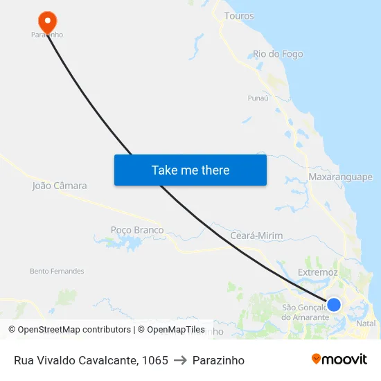 Rua Vivaldo Cavalcante, 1065 to Parazinho map