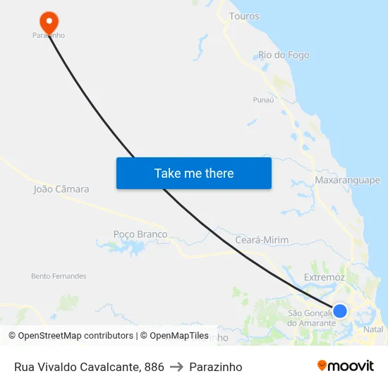 Rua Vivaldo Cavalcante, 886 to Parazinho map