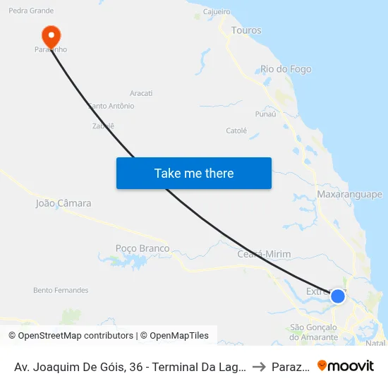 Av. Joaquim De Góis, 36 - Terminal Da Lagoa De Extremoz to Parazinho map