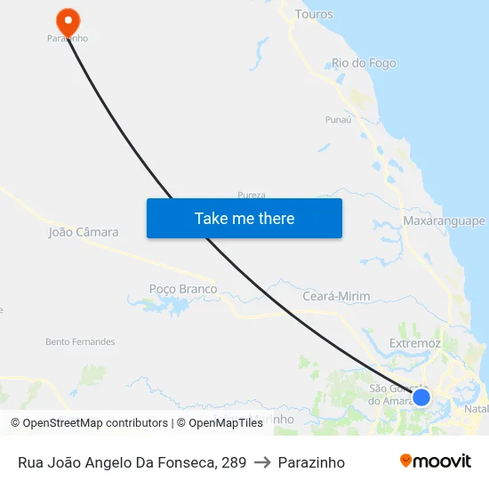 Rua João Angelo Da Fonseca, 289 to Parazinho map