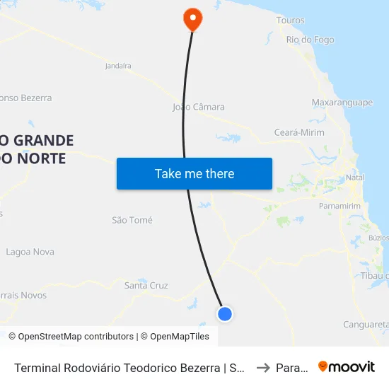 Terminal Rodoviário Teodorico Bezerra | São José Do Campestre to Parazinho map