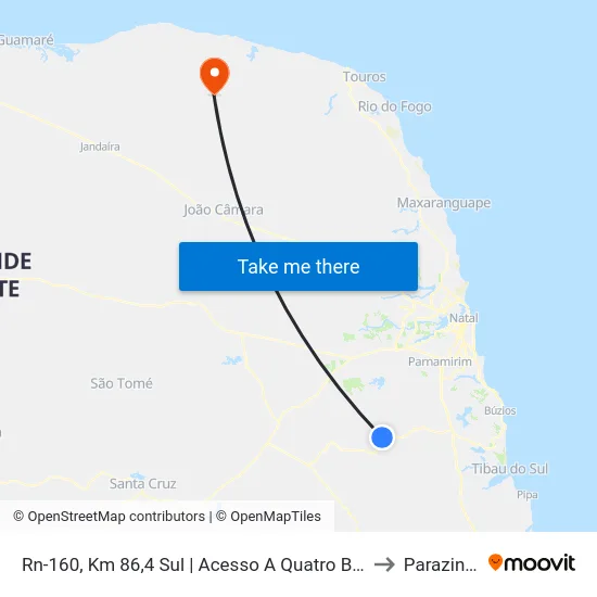 Rn-160, Km 86,4 Sul | Acesso A Quatro Bocas to Parazinho map