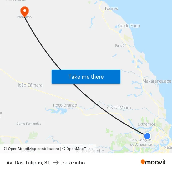 Av. Das Tulipas, 31 to Parazinho map