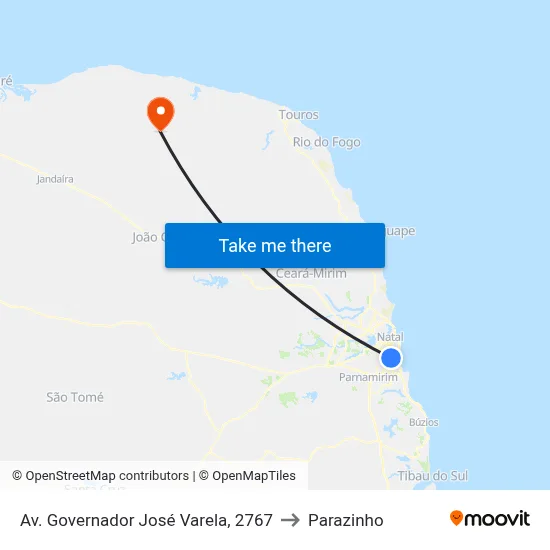 Av. Governador José Varela, 2767 to Parazinho map