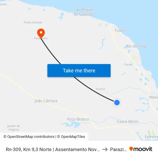Rn-309, Km 9,3 Norte | Assentamento Nova Esperança 2 to Parazinho map