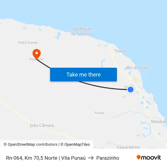 Rn-064, Km 70,5 Norte | Vila Punaú to Parazinho map