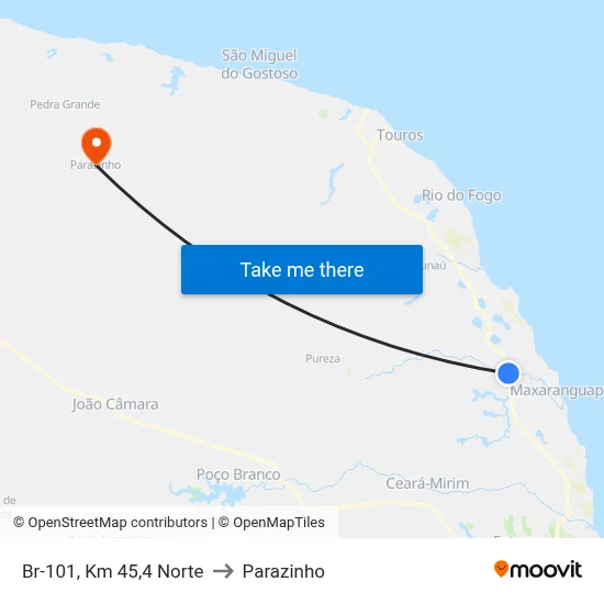 Br-101, Km 45,4 Norte to Parazinho map