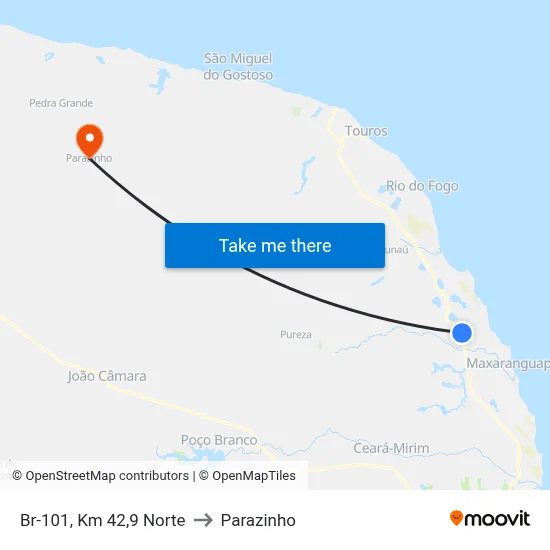 Br-101, Km 42,9 Norte to Parazinho map