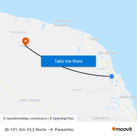 Br-101, Km 33,3 Norte to Parazinho map