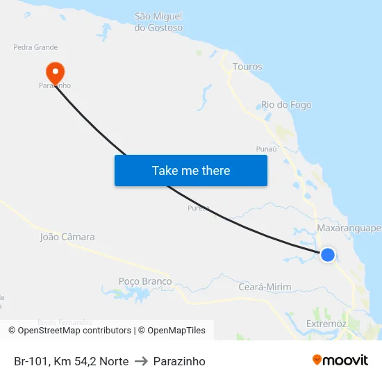 Br-101, Km 54,2 Norte to Parazinho map