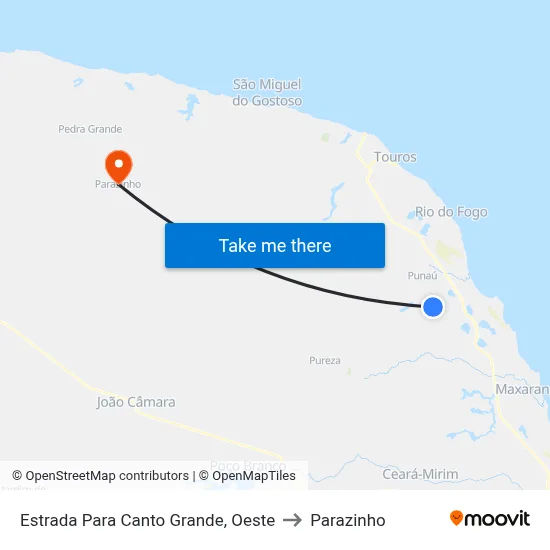 Estrada Para Canto Grande, Oeste to Parazinho map