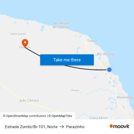 Estrada Zumbi/Br-101, Norte to Parazinho map