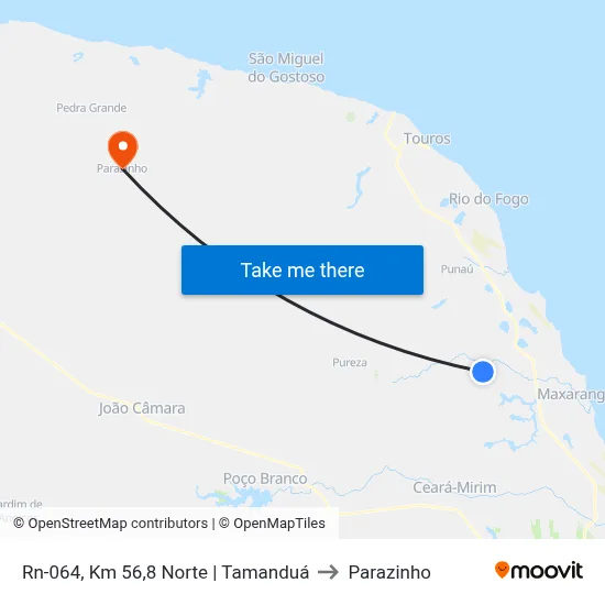 Rn-064, Km 56,8 Norte | Tamanduá to Parazinho map
