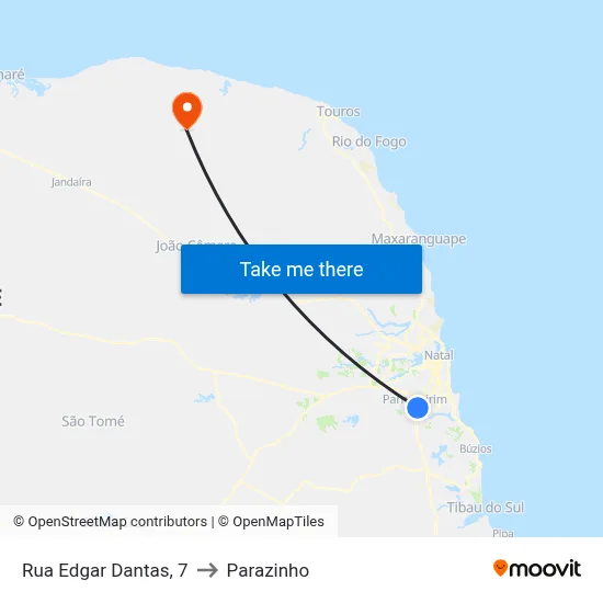 Rua Edgar Dantas, 7 to Parazinho map