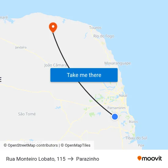 Rua Monteiro Lobato, 115 to Parazinho map